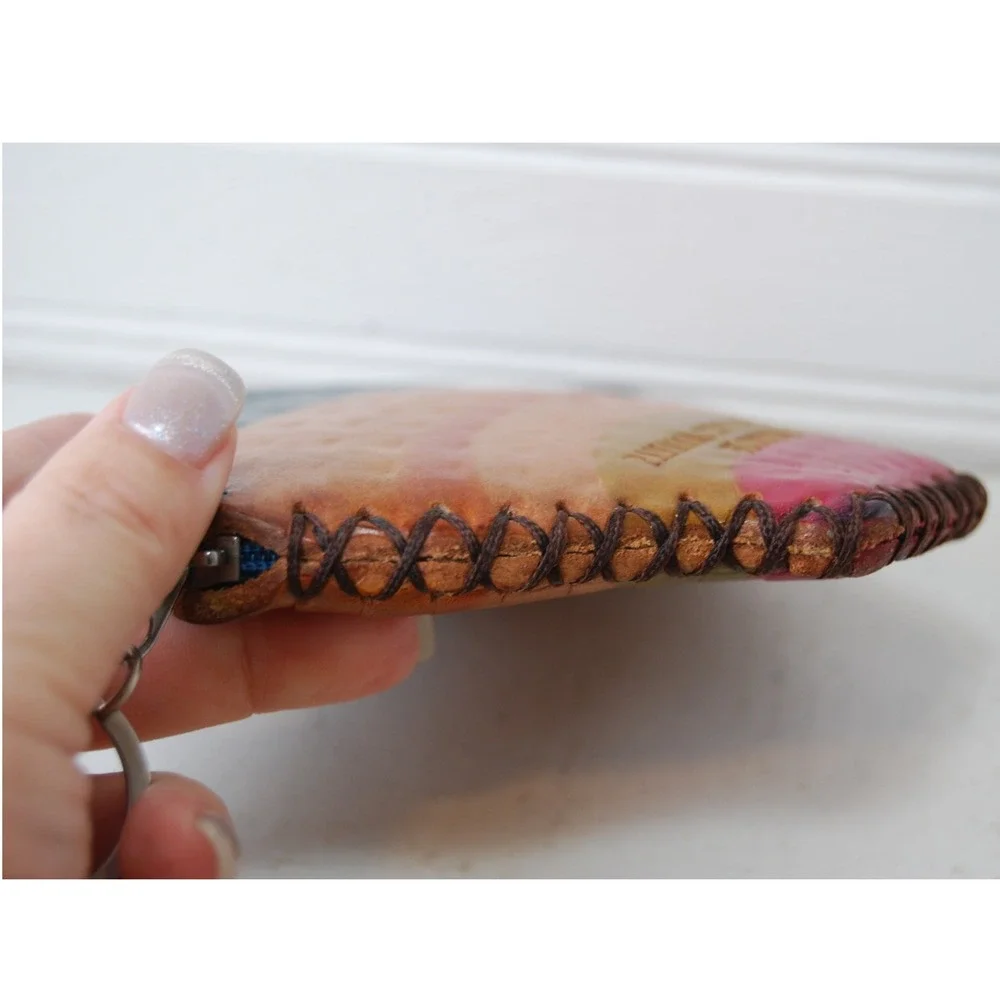 Vintage leather Coin Purse‎ Sea Shell Panama City Beach Florida Money Holder